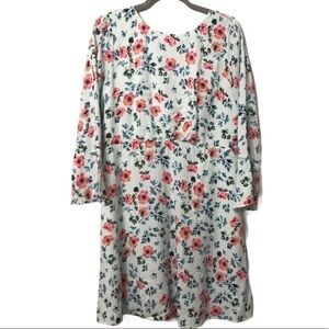 Loft Floral Tie Back Bell Sleeve Blue Breeze Mini Dress